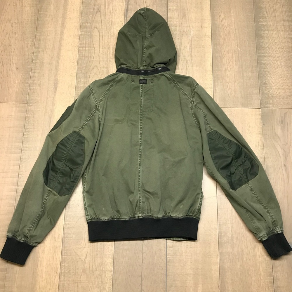 G Star Raw Bomber Jacket Mens Size S Green Submarine HDD Military Hooded Patches - Picture 2 of 16